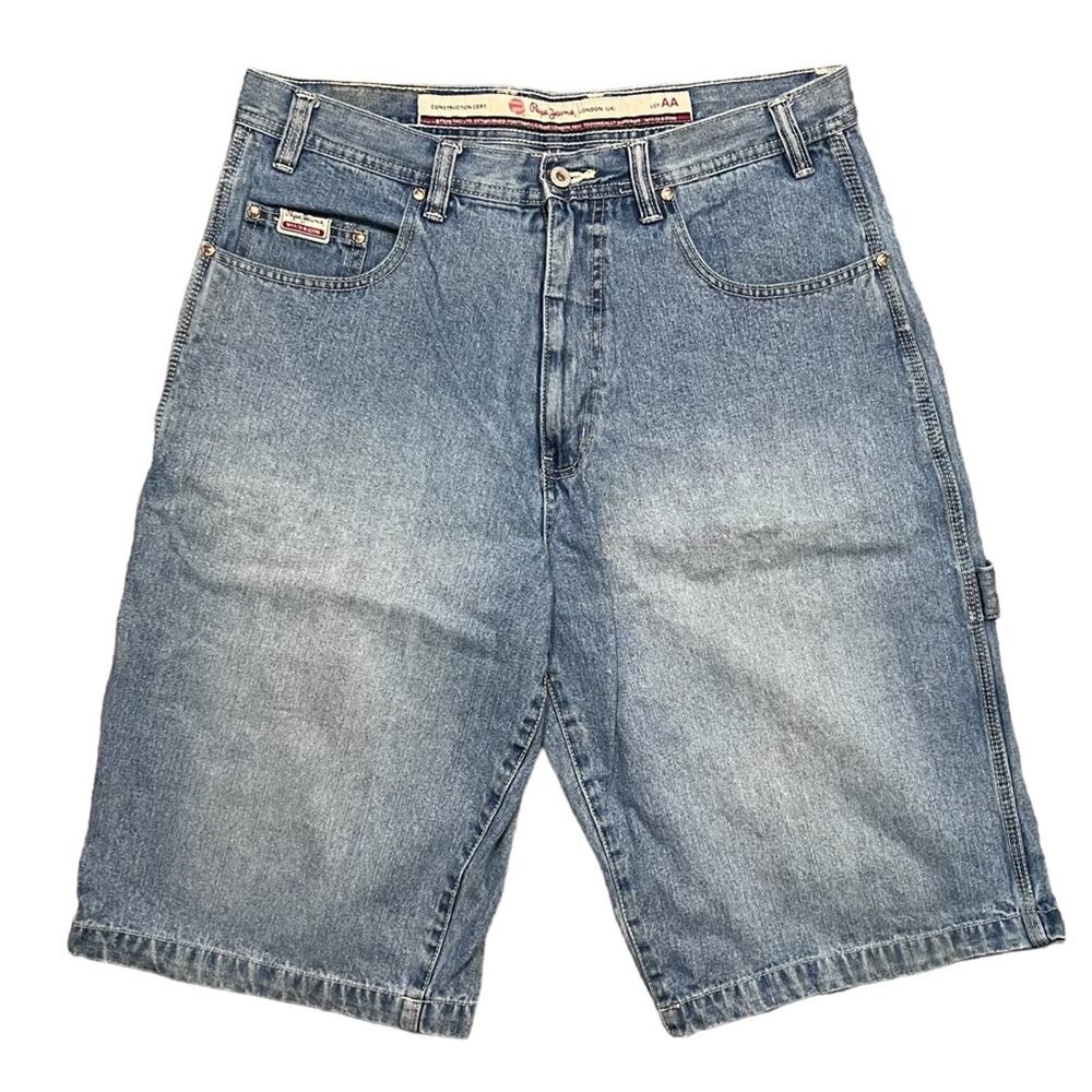 Pepe Jeans London Vintage Y2K Carpenter Baggy Long 14” Denim Jean Shorts Mens 34